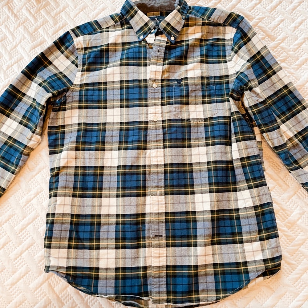 Mens American Eagle Plaid Flannel Button Down